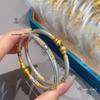 Gold Enamel & Sterling Silver Blooming Flowers Gourd Bangle - Versatile Gift for Girlfriend
