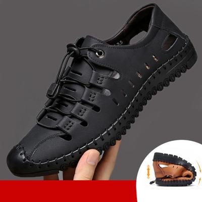 Men 'S Sandals  New Summer Wear Soft Sole Leather Toe Cap Hole Shoes Cowhide Casual Hollow Sandals