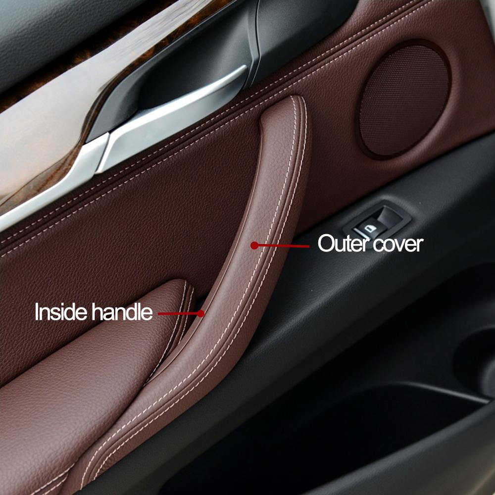 Upgraded Left Right Interior Door Handle Assembly with Outer Leather Cover For BMW X5 X6 F15 F16