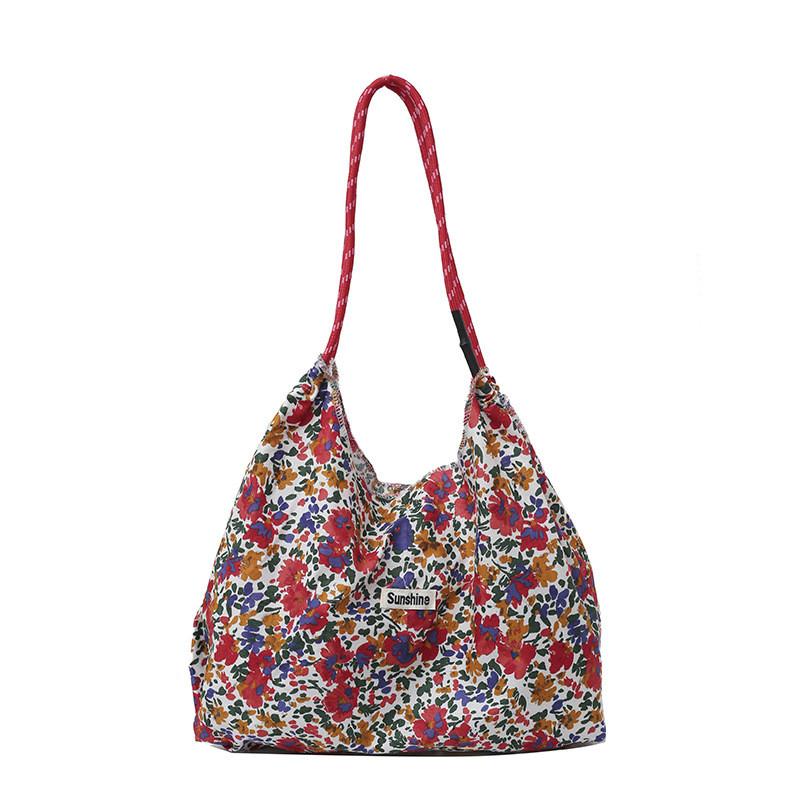 Floral Canvas Tote Bag Large Capacity Casual Shopper For Daily Use