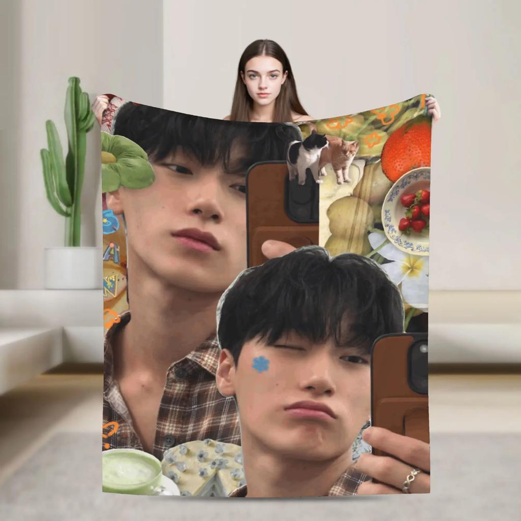 Super Warm Blankets Camping Kpop Ateez Choi San Throw Blanket Flannel Bedspread For Outdoor Novelty Sofa Bed Cover