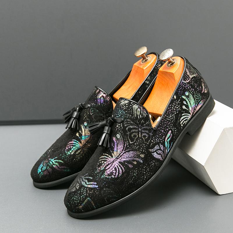 

Цветные черные роскошные мужские туфли для вечеринок замшевые кожаные туфли выпускного вечера туфли для вождения туфли Origin Design Tassel Slip-on 46