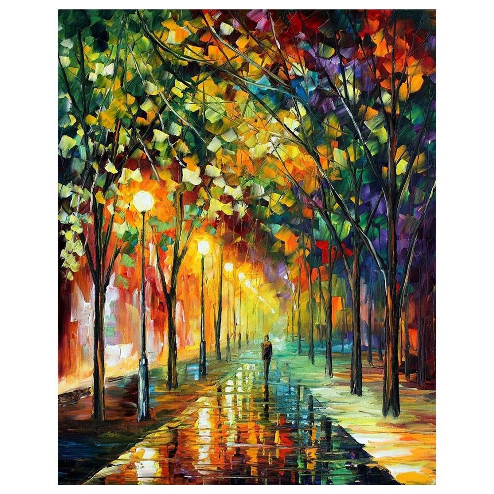 

ZOOYA 3D Алмазная вышивка Картина Вышивка крестиком Круглая картина со стразами Уличная ночная прогулка