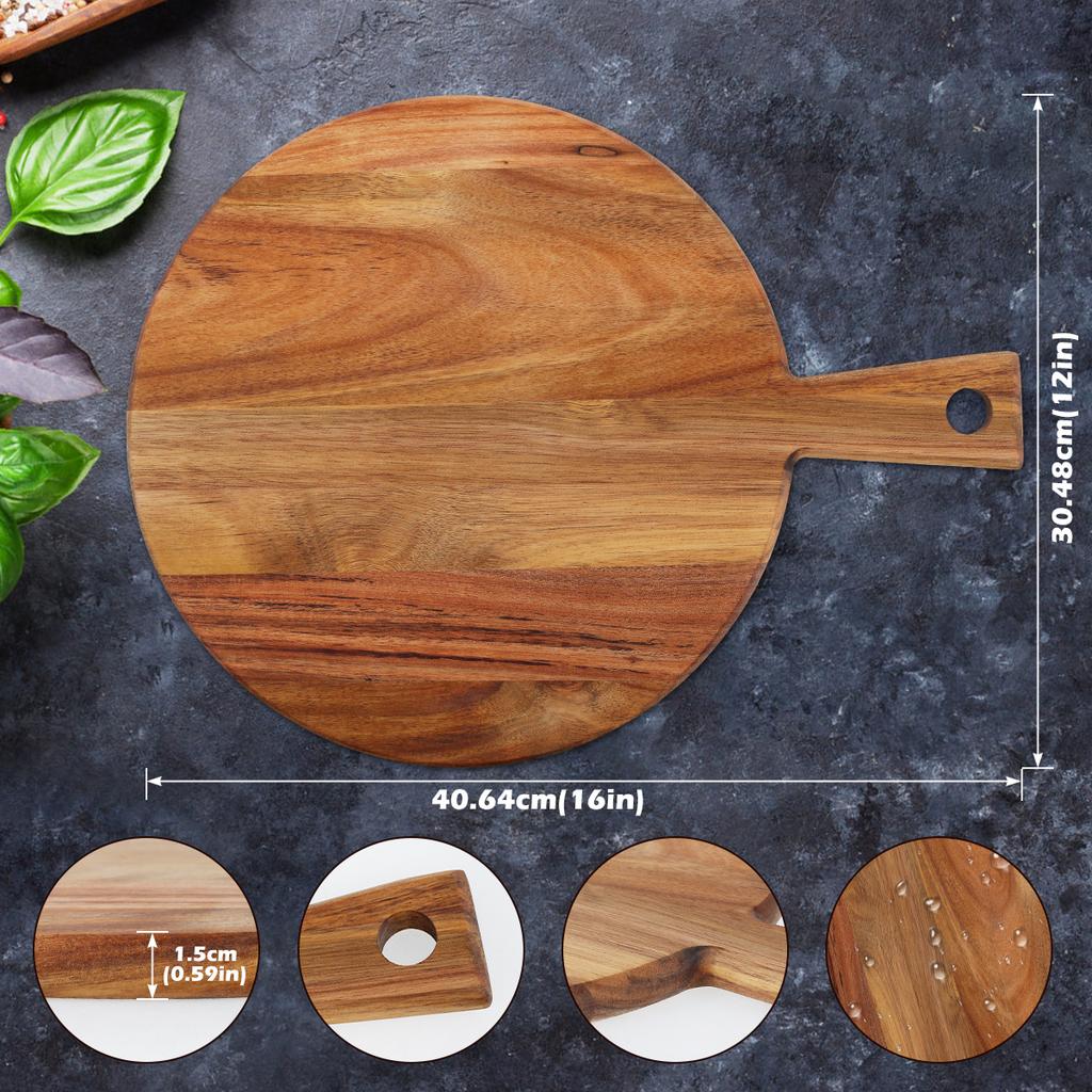 Wood Cutting Board Round/Rectangular Charcuterie Board with Handle Portable Dinner Plate Serving Tray Kitchen Chopping Board