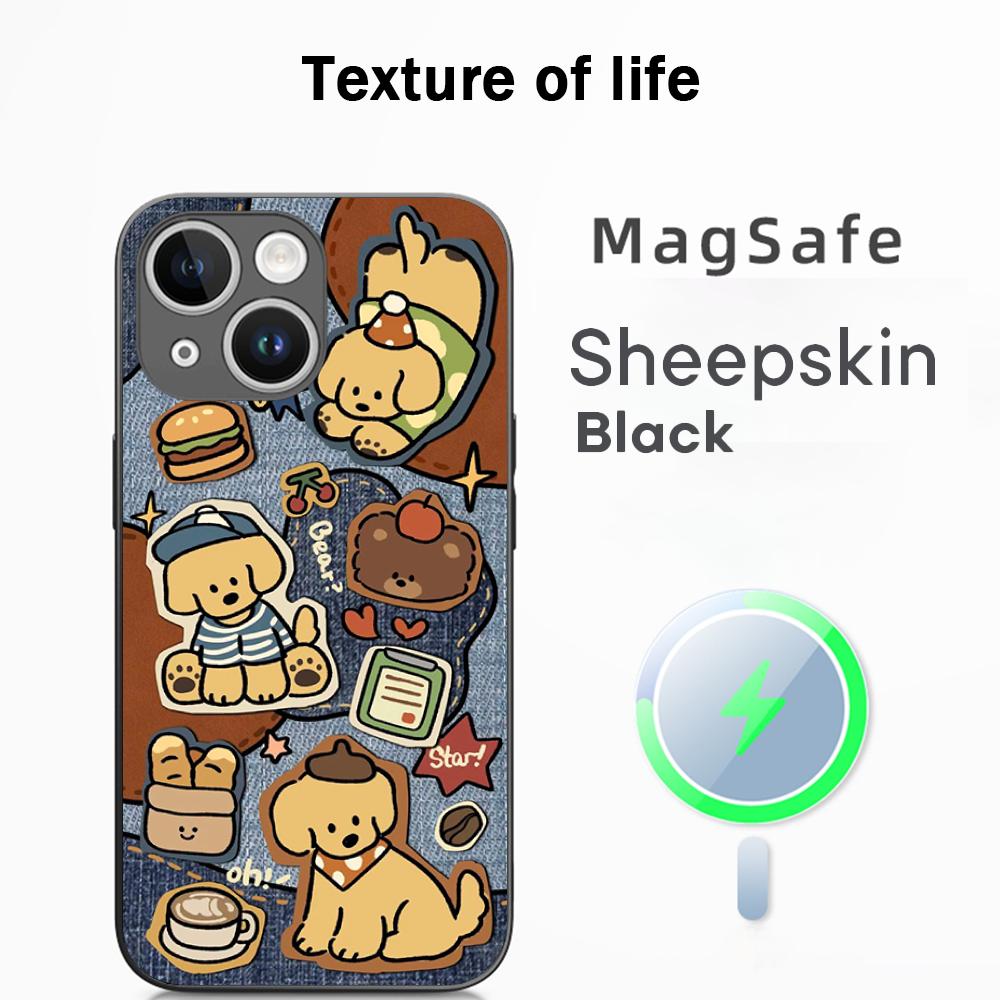 Cute Animal dog pattern lovely design  Phone Case For iPhone 17 16 15 14 13 12 Plus Pro Max  High-end Luxury Magsafe Sheepskin