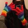 Rainbow Touchscreen Winter Gloves Warm Knit Mittens Non-Slip Grip for Women, Driving, Running, Skiing & Outdoor Commuting
