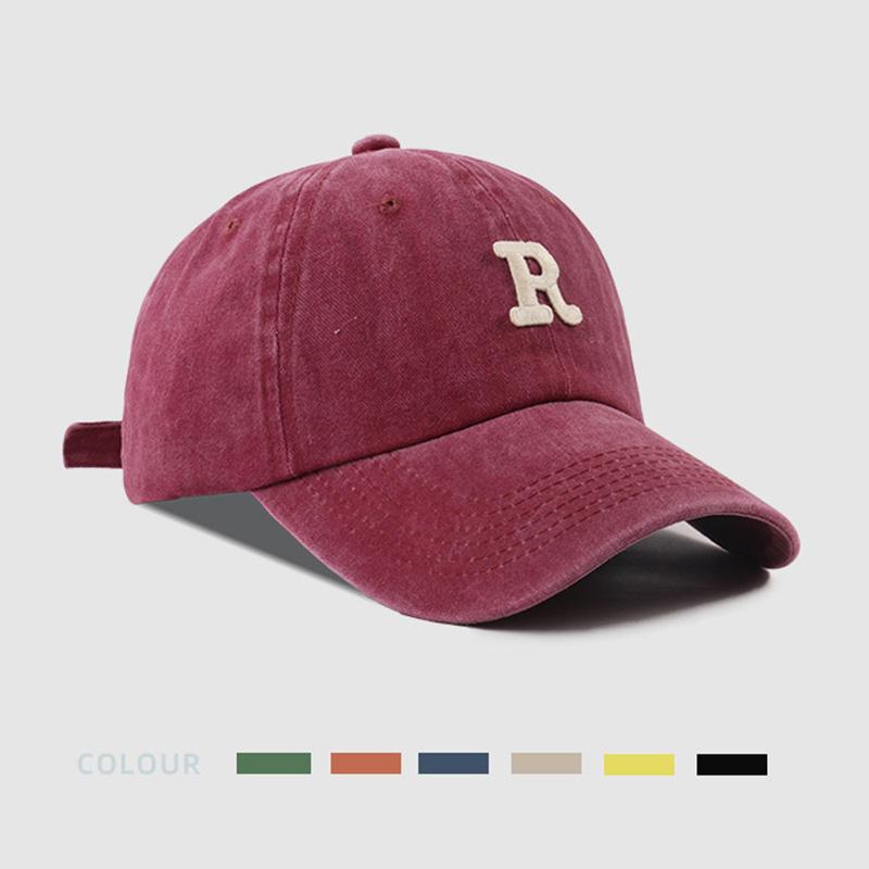 R Letter Embroidery Baseball Cap Vintage Washed Cotton Men Women Snapback Hat Adjustable Unisex Duck Tongue Caps