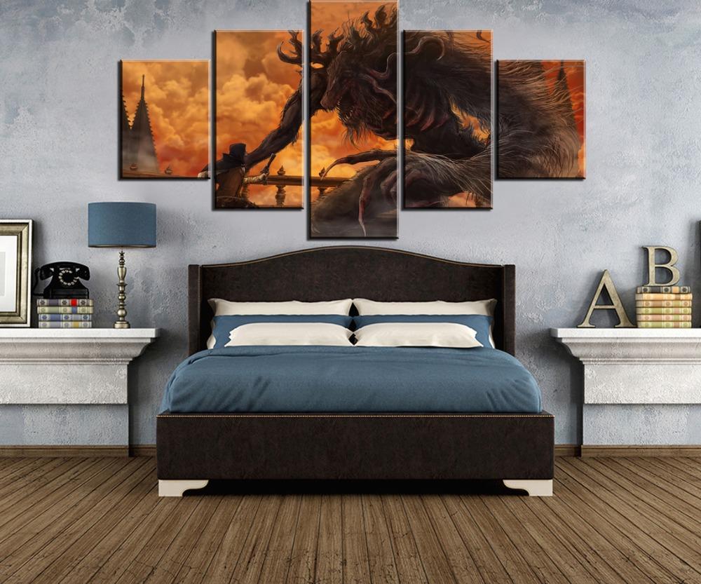 

5 шт. Холст Картина Bloodborne Священник Зверь Печать Картина Плакат Настенная картина украшение дома Декор в гостиную без рамки 20x35cm*2 20x45cm*2 20x55cm*1