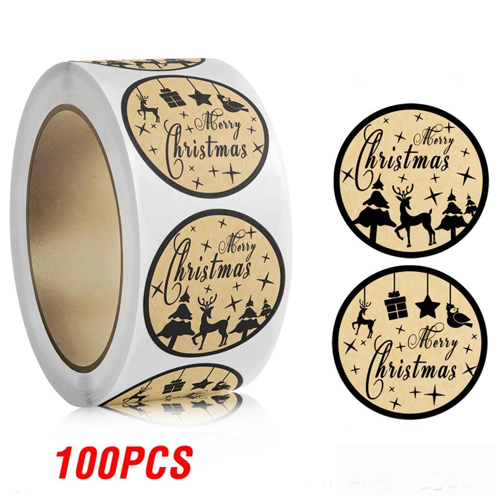 100-500Pcs High-Quality Brown High-Quality Merry High-Quality Christmas High-Quality Kraft High-Quality Paper High-Quality Stickers High-Quality