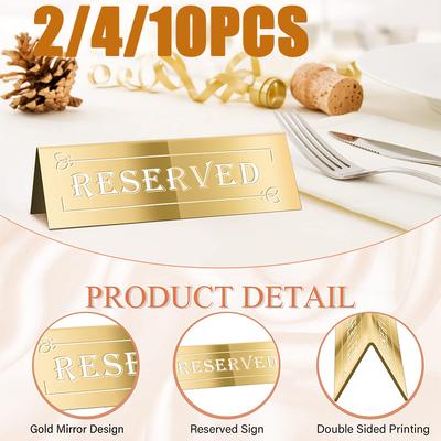 2/4/10PCS Golden Acrylic Reserved Table Signs Card Banquette Seating Table Signs Wedding Waterproof Double-Sided Mark Seat Signs