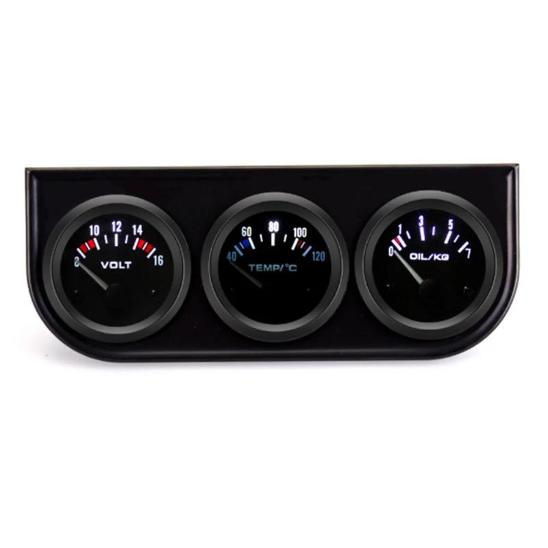 Three in One Water Temperature Oil Pressure Oil Temperature Voltage Value Table 52mm with Sensor 12V Universal for Automobiles Three in one A model