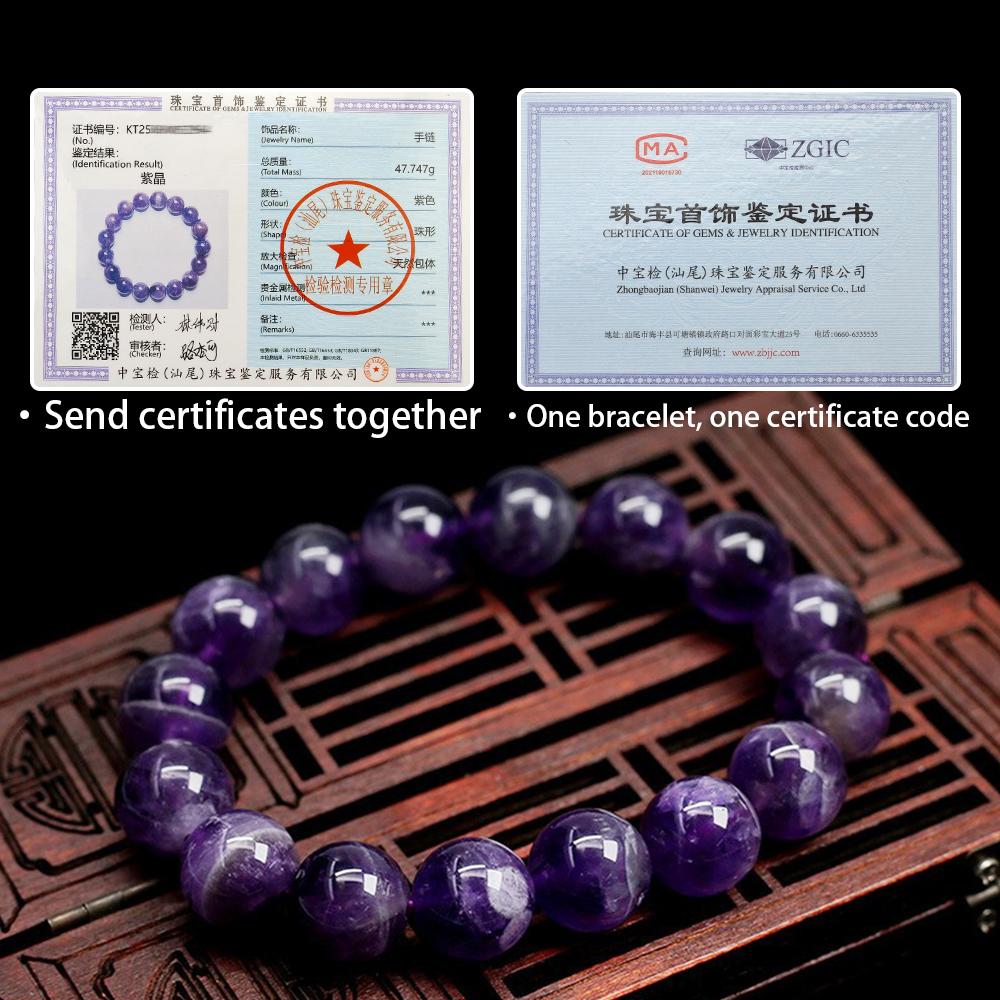 Natural Amethyst Beads Bracelet Body-Purifying Geniune Amethyst Natural Crystal Bracelet for Women Pulsera and Certificate