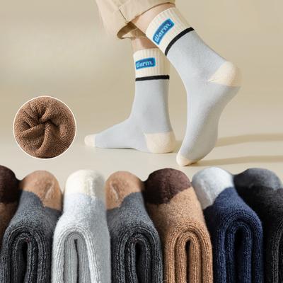 Men In Autumn and Winter Thick Plus Velvet Sweat Absorbing Warm Wool Ring Towel Bottom Long Socks