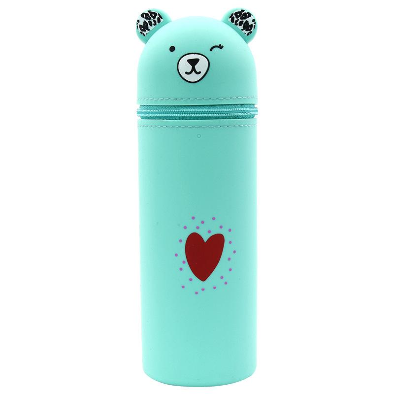 Cartoon Bear Kawaii Canvas Fabric Pencil Case Soft Silicone Zipper Pen Holder Students Convenient Exam Stationery Storage U+