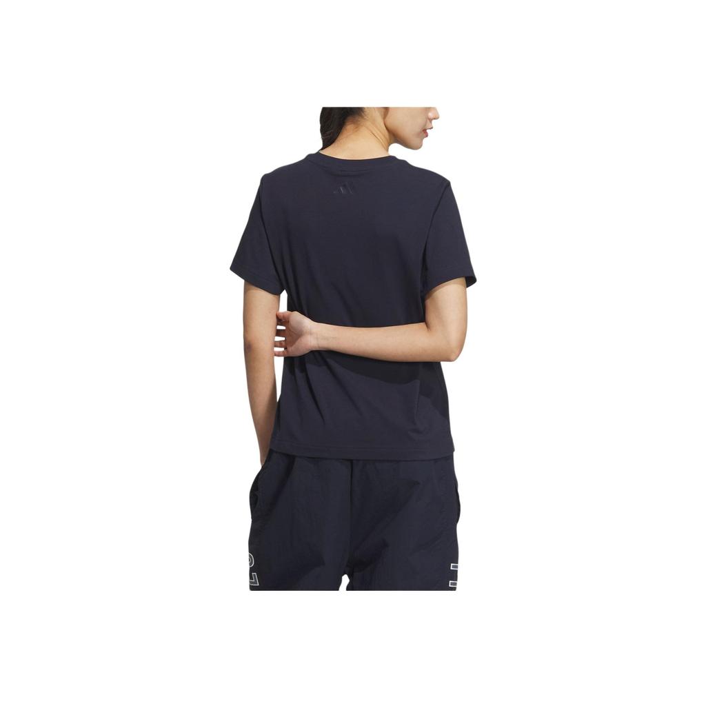 Adidas Short Sleeve Printed Sports Casual T-Shirt Women Tops Legend-Ink-Blue JM4960