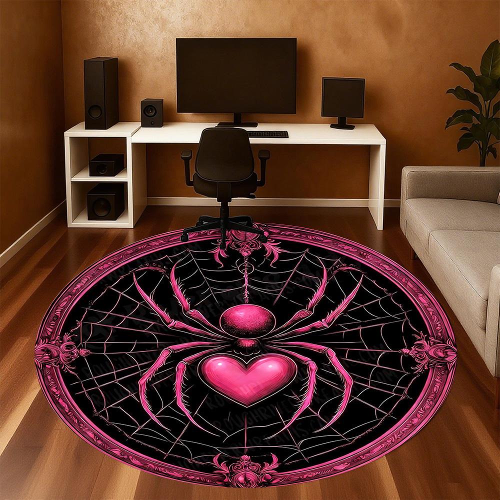 1pc Spider Web Heart Round Chair mat office Area Rug - Non-Slip, Floor Mat for Office, Bedroom, and Indoor Decor p127194