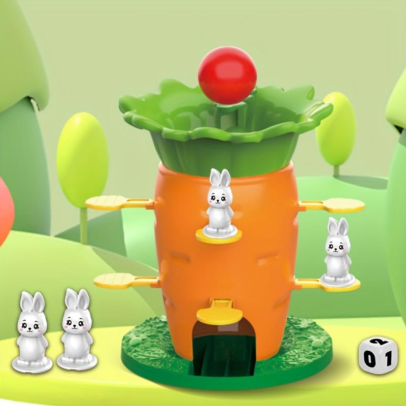 Colorful Carrot Balance Tower Toy Fun Family-Friendly Interactive Desktop Game for Youngsters,Plastic Rabbit Vegetable Stackable Tower with Green Base