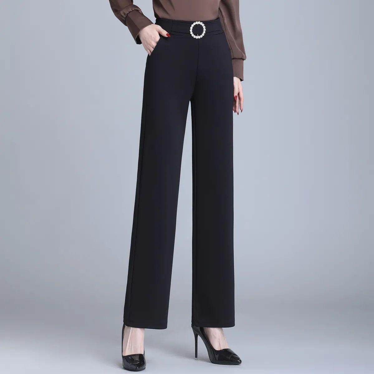 

Женские эластичные брюки микро-клеш с высокой посадкой - Утягивающие, удобные, универсальные брюки с широкими штанинами для весны и лета 3X-Large чёрный