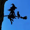 Halloween Black Cat Witch Broom Silhouette Garden Outdoor Stake Statue Decor