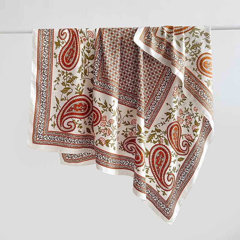 

Women Spain Fashion Paisley Garden Floral Silky Shawl Scarf High Quality Wrap Headband Bufandas Muslim Hijab Sjaal 130*130Cm