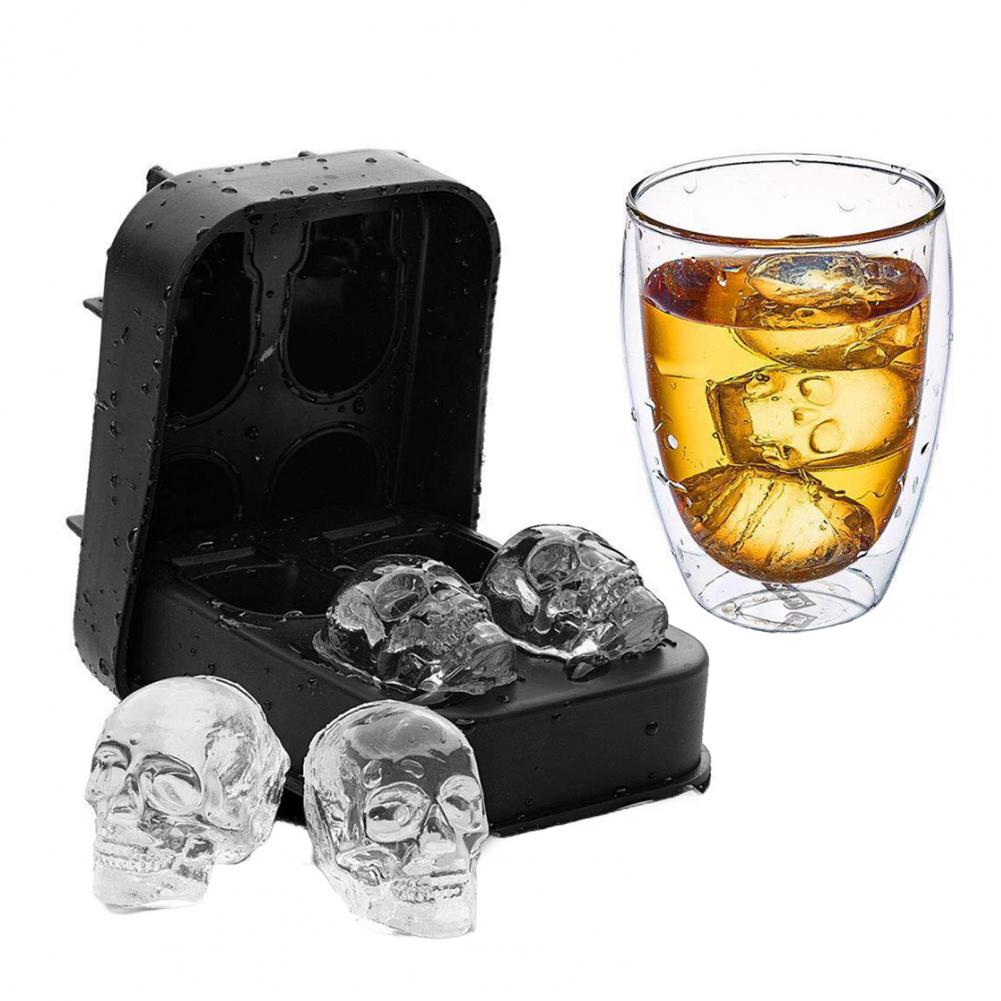 4/6Grids Skull Ice Ball Mold Silicone Ice Tray For Cocktails Whiskey Halloween Horror Theme Ice Cube Maker Spooky Parties Gothic