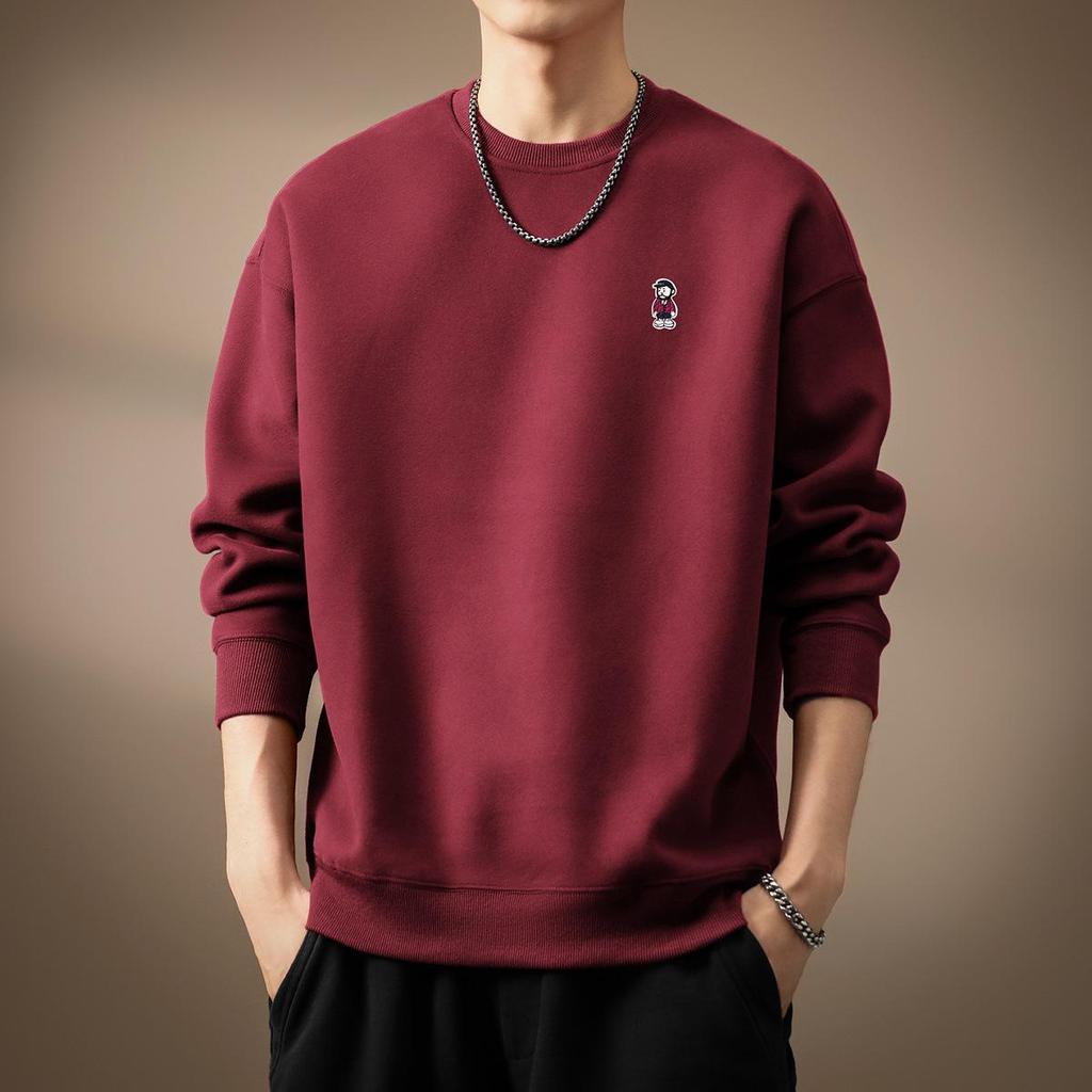 Men's Trendy Embroidered Round Neck Hoodie - Casual Loose Fit Winter Top
