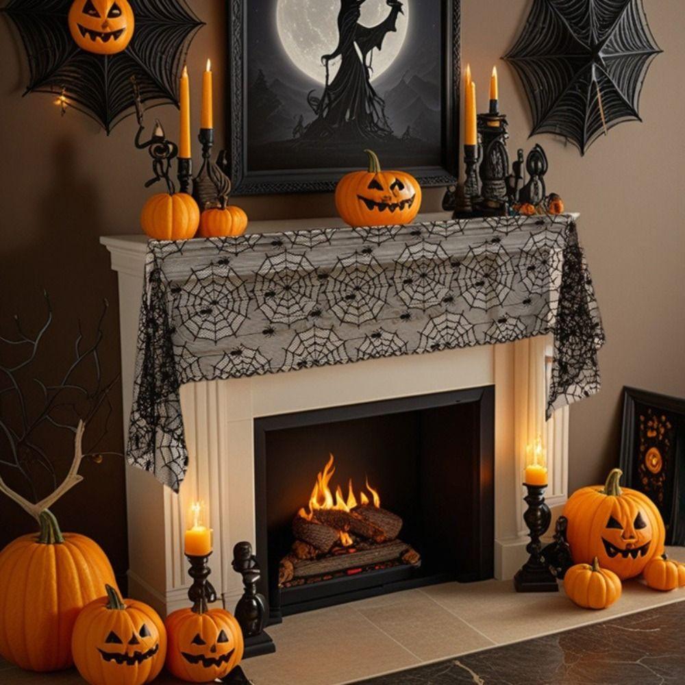 Long Length Halloween Table Runner Lace Material Spider Web Table Runner  Home Decor