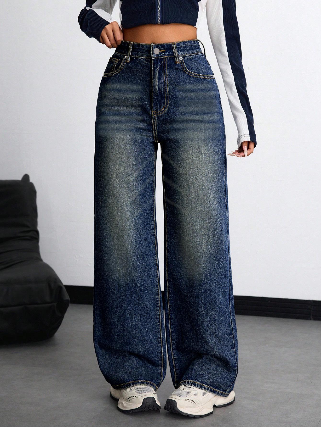 Retro Blue Women s Wide-Leg Jeans - Loose Casual Straight Fit for Spring S