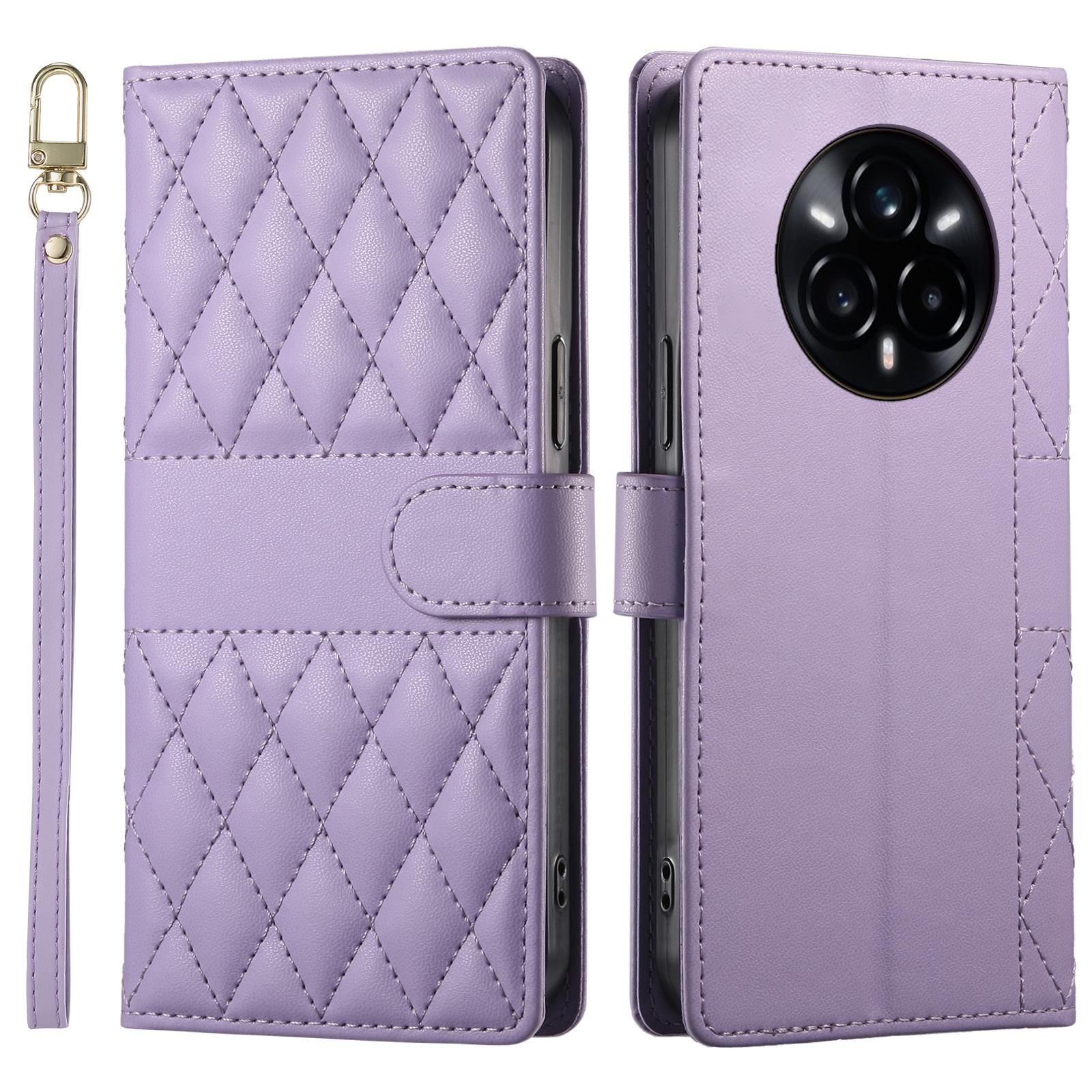 

Для Realme 14 Pro+ 5G Чохол Ромбова прошивка Гаманець Підставка Шкіряний чохол для телефону з довгим/коротким ремінцем Purple