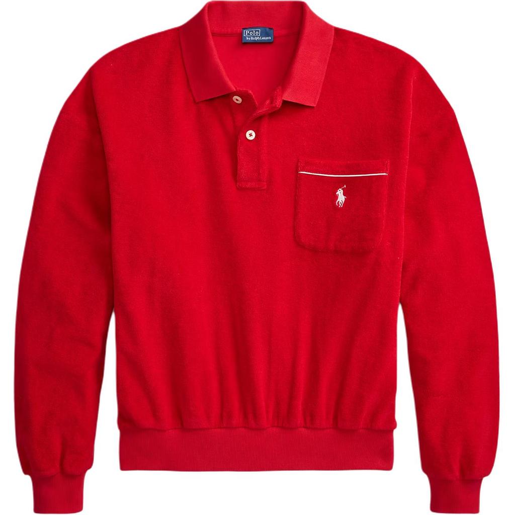 Polo Ralph Lauren Cotton Blend Terry Long Sleeve Embroidered Pony Polo Shirt Loose Fit Women tops 211A12737-003