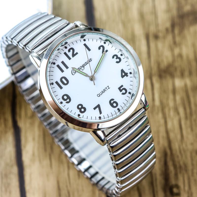 Large Number Luminous Elderly Quartz Watch with Waterproof Stainless Steel Elastic Band