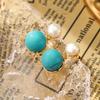 925 Silver Needle Freshwater Pearl & Turquoise Retro Earrings - Unique Autumn/Winter Style