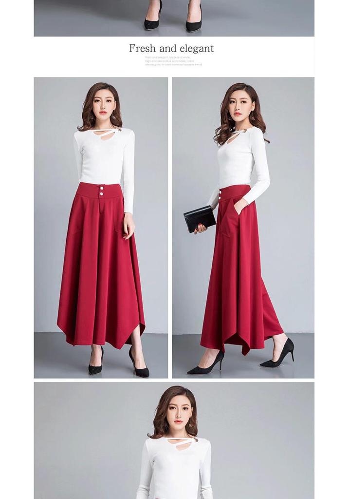 Plus Size Irregular Wide-Leg High-Waisted Korean Style Drape Skirt-Pants for Women - Spring & Summer