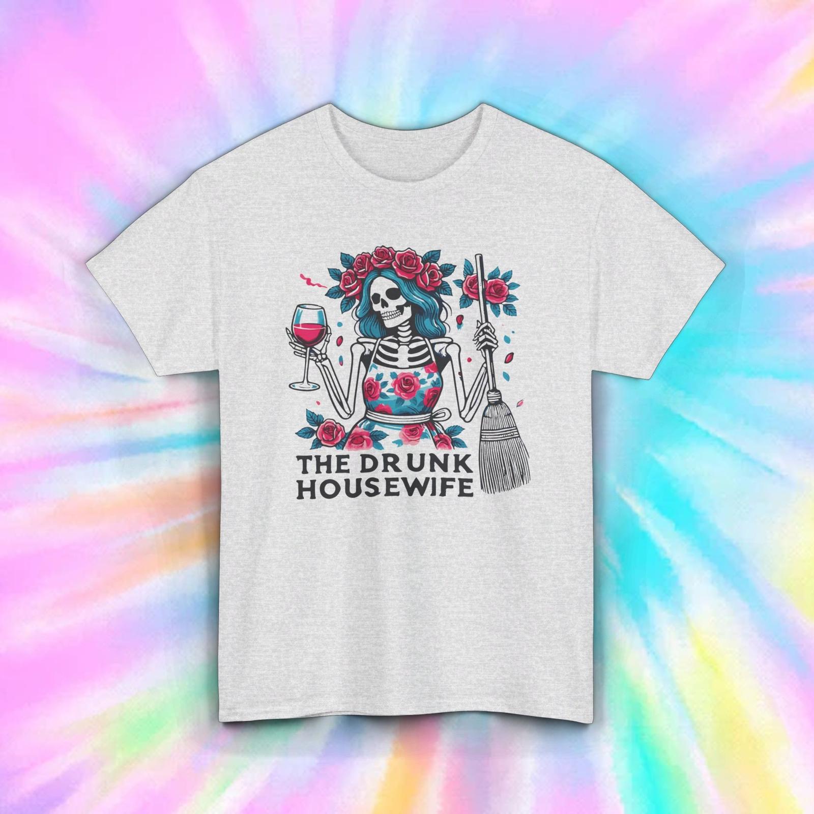 The Drunk Housewife Shirt | Funny Skeleton Wine Lover Tee | Day of the Dead Gift S разноцветный