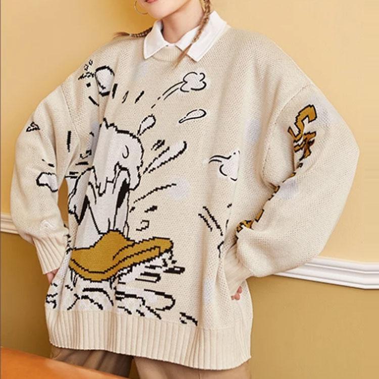 Li-Ning X Disney Co-Branded Sports Lifestyle Series Cartoon Graphic Loose Pullover Sweater Unisex Tops Swan-White AMBR018-4