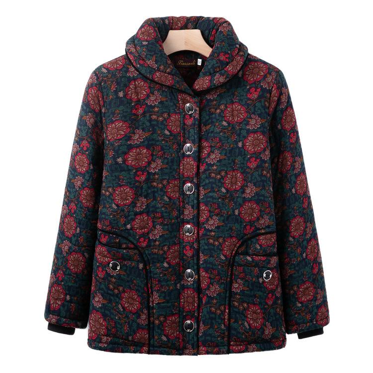 Elderly Winter Clothes New Plus Velvet Padded Coat Grandma Hooded Cotton-padded Jacket Women's Warm Soft Cotton-padded Jacket Mother Coat