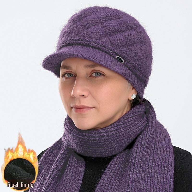 Warm Velvet Wool Beret for Middle-Aged & Elderly - Fashionable, Solid Color, Thick Knitted Winter Hat with Short Brim