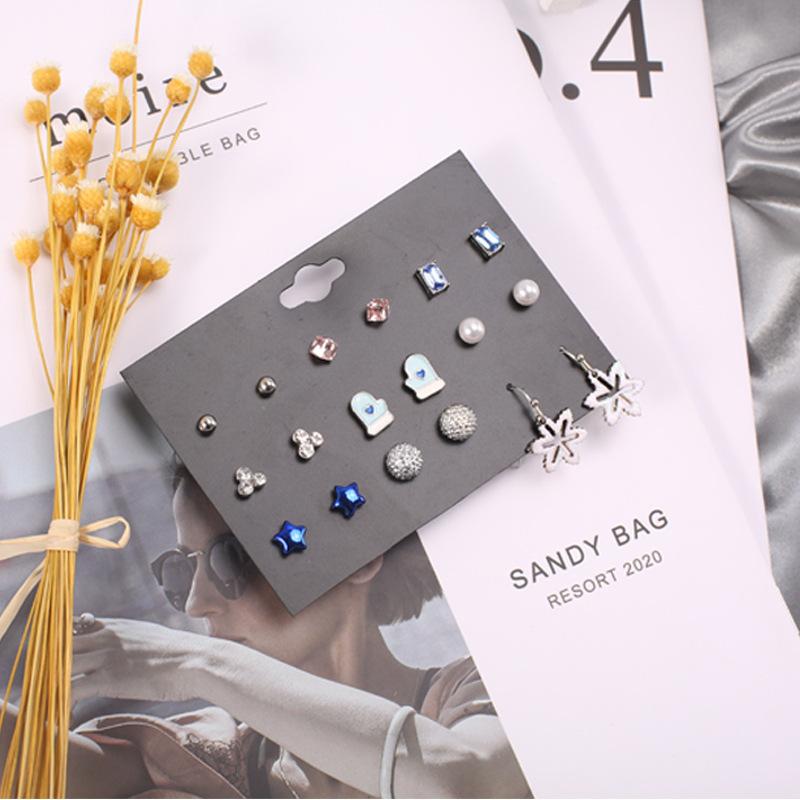 Christmas stud earrings combination new cartoon holiday alloy dripping elk old man bell earrings set