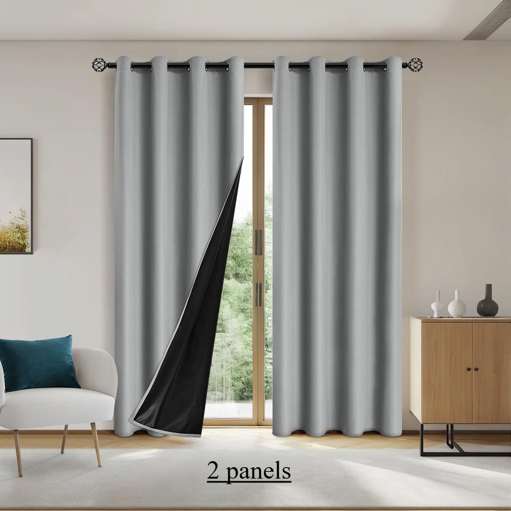 2pcs 100% Solid Blackout Curtains - Perfect for Bedroom and Living Room - UV Protection, Easy Sliding, and Stylish Design