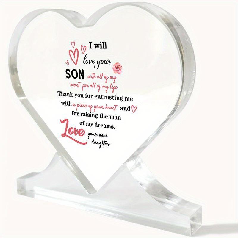 

Heartfelt Acrylic Desk Sign - I Will Love Your Heart Sentimental Message, Perfect Birthday or Thank You Gift for Son, Contemporary Style, Tabletop 10.9*10.4cm
