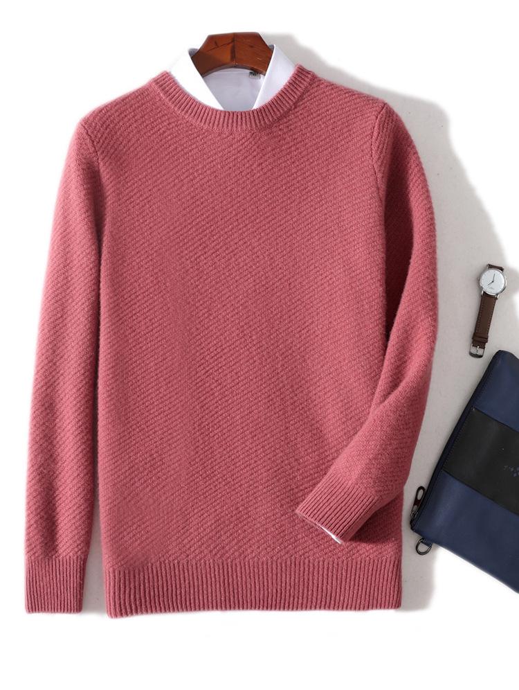 Men's Autumn/Winter Thick Cashmere Sweater – Round Neck, Solid Color, Loose-Fit, Casual Wool Knit