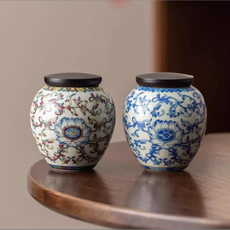 Porcelain Tea Canister Blue and White Porcelain Sealed Candy Jar High-grade Home Nut Coffee Bean and Medicinal Herb Storage Jar