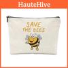 Functional Bee Print Double-sided Linen Cosmetic Pouch For Home Storage