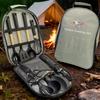 12-Piece Portable Outdoor Cookware Set with Silicone Wood Handles and Storage Tote Bag, Including Picnic Soup Ladle.