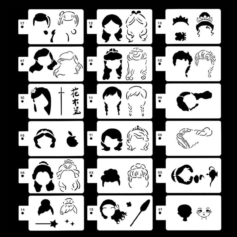 

18 шт. Порожні трафарети для розпису тіла, багаторазові, стиль дівчинки-принцеси, для святкової вечірки, макіяжу, шаблони для розпису боді-арту one size