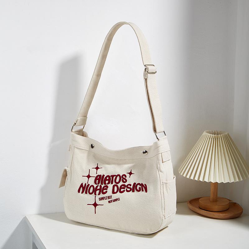 New Women's Bag Versatile Large-capacity Canvas Bag Fashion Trend Shoulder Messenger Bag Letter Embroidery Tote Bag