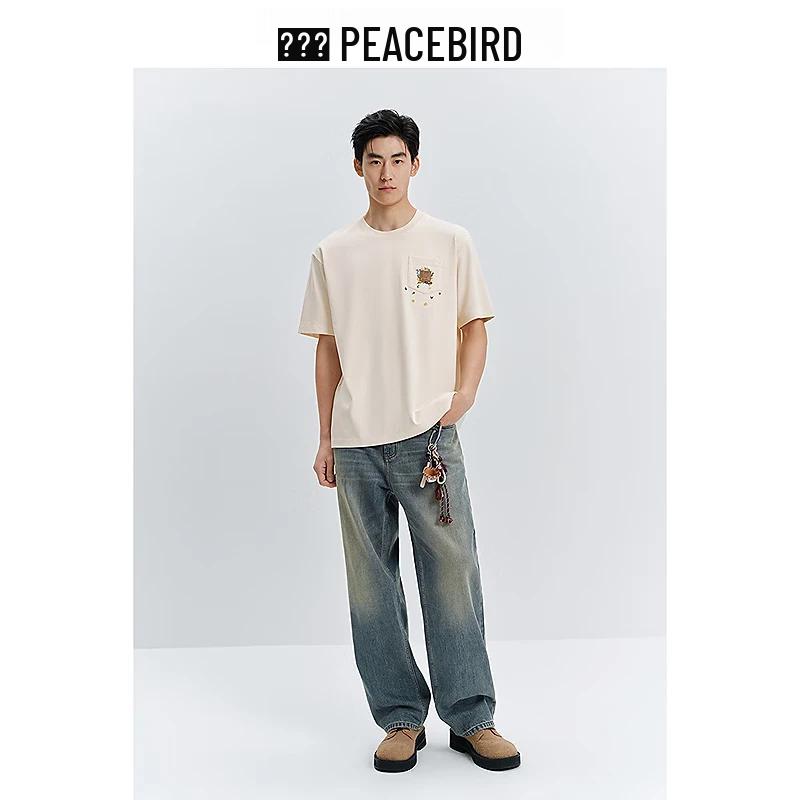 PEACEBIRD Men's Washed Distressed Straight-Fit Denim Jeans