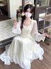 Spot French first love ruffle edge long-sleeved dress women's autumn and winter 2026 new design sense niche waist dress