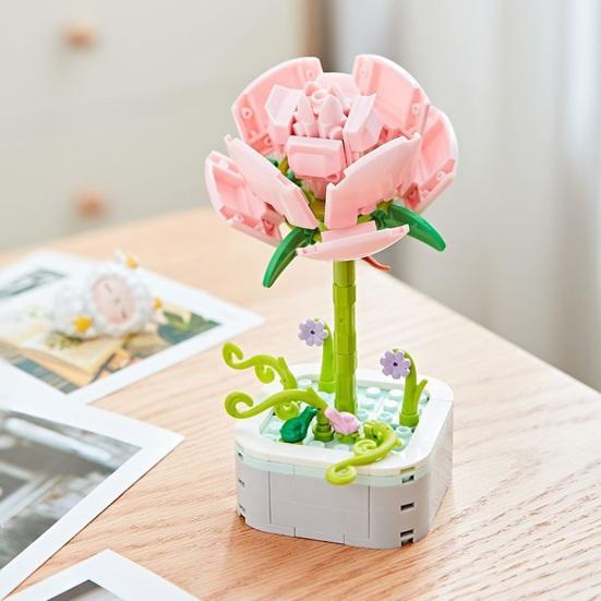 Building Block Bright Color Realistic Looking Smooth Edge Toy Parent-child Interaction Potted Plant Building Blocks DIY Assembly