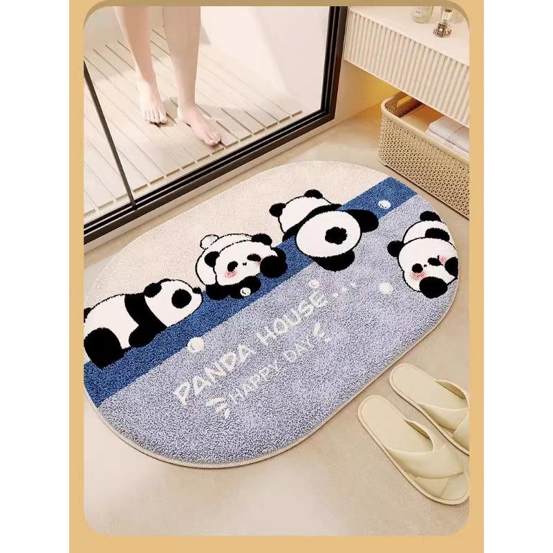 Yan Cartoon Panda Bathroom Imitation Cashmere Floor Mat, Toilet Door Carpet Door Mat, Absorbent Anti-slip Mat, Toilet Floor Mat